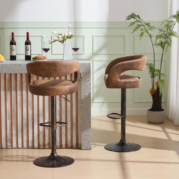 VECELO Bar Stools Set Adjustable Swivel Modern PU Leather