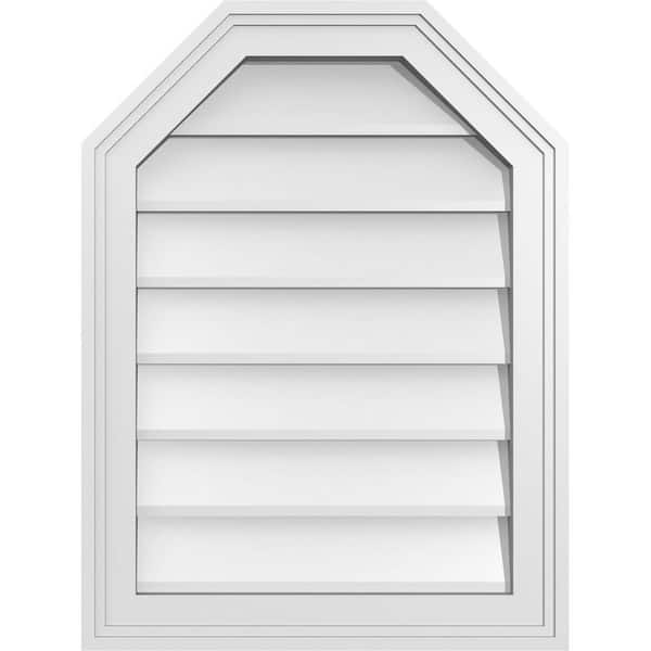 Ekena Millwork 18 in. x 24 in. Octagonal Top Surface Mount PVC Gable Vent: Decorative with Brickmould Frame