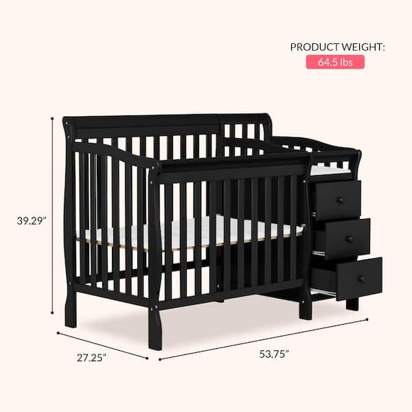 Dream On Me Jayden 4-in-1 Black Mini Convertible Crib And Changer