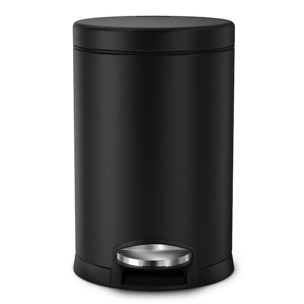 4.5L Round Step Bathroom Trash Can with Soft-Close Lid, Matte Black Steel