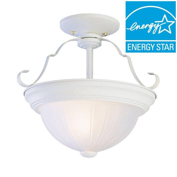Bel Air Lighting 2-Light Antique White Semi-Flush Mount with Frosted Melon Glass