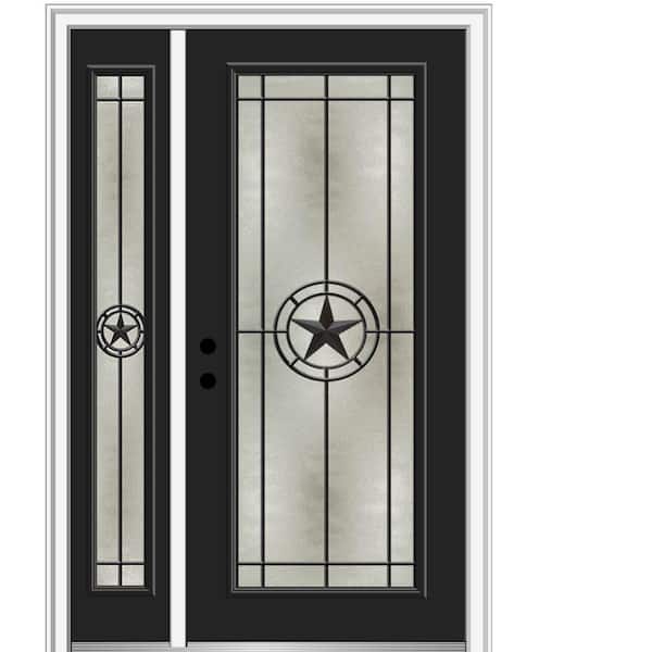 MMI Door Elegant Star 51 in. x 81.75 in. Full Lite Decorative Glass Black Painted Fiberglass Prehung Front Door