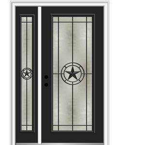 Elegant Star 53 in. x 81.75 in. Full Lite Decorative Glass Black Painted Fiberglass Prehung Front Door