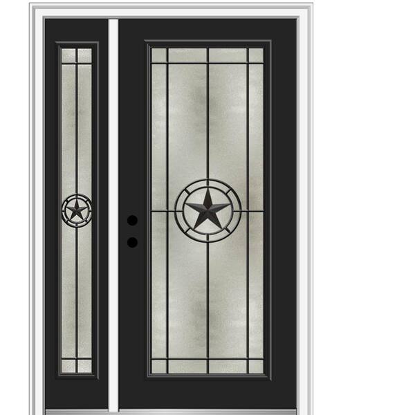 MMI Door Elegant Star 53 in. x 81.75 in. Full Lite Decorative Glass Black Painted Fiberglass Prehung Front Door