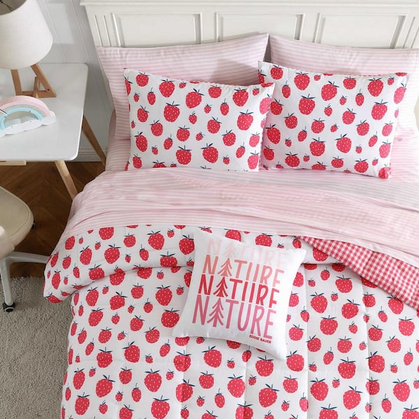 Nautica Strawberry Field 4-Piece White/Pink/Green Microfiber Full