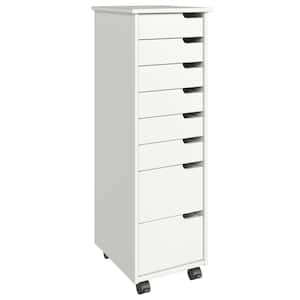 Euro 6+2 Drawer White Solid Wood 13.25 in. Narrow Roll Cart File Cabinet