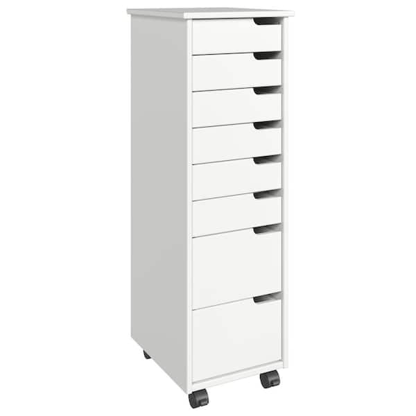 Adeptus Euro 6+2 Drawer White Solid Wood 13.25 in. Narrow Roll Cart File Cabinet