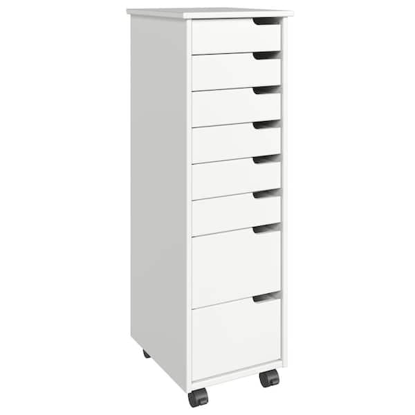 Jela-USA Euro 6+2 Drawer White Solid Wood 13.25 in. Narrow Roll Cart File Cabinet
