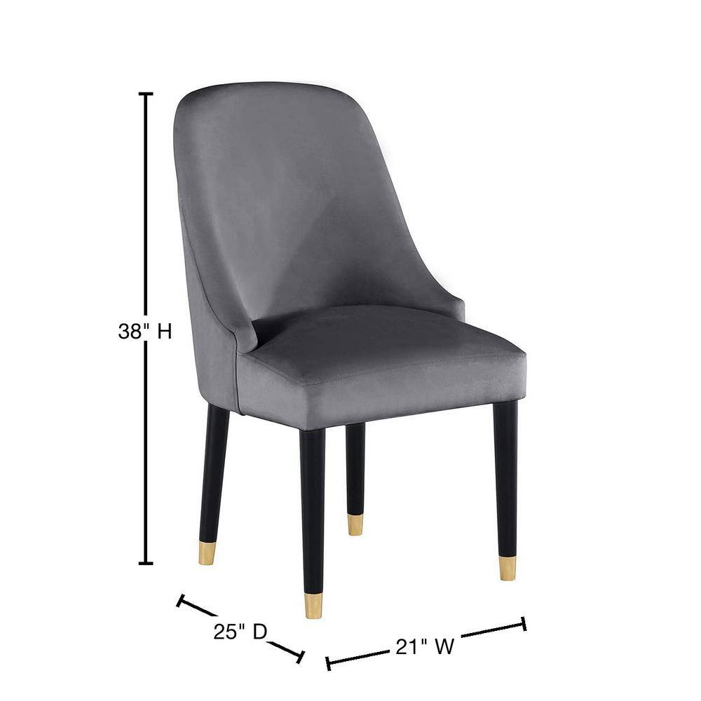 Gray Velvet Upholstered Armless Side Chair with Gold-Tipped Legs