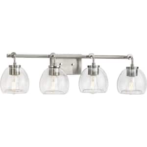 Caisson 31.87 in. 4-Light Brushed Nickel Clear Glass Urban Industrial Bath Vanity Light