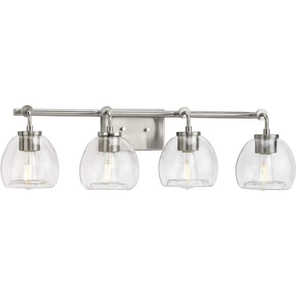 Progress Lighting Caisson 31.87 in. 4-Light Brushed Nickel Clear Glass ...
