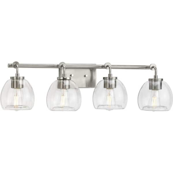 Progress Lighting Caisson 31.87 in. 4-Light Brushed Nickel Clear Glass Urban Industrial Bath Vanity Light