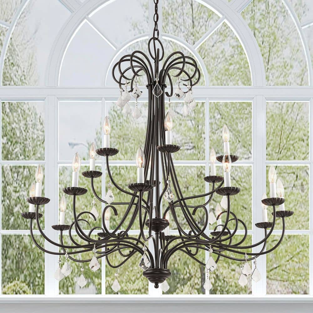 Daphne English Bronze 18-Light Chandelier with Teardrop Crystals