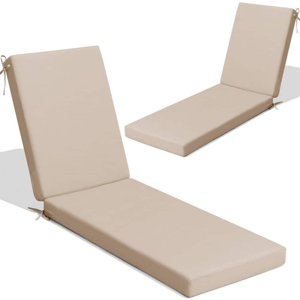 80 in. x 23 in. Outdoor Chaise Lounge Cushions with Straps 2-Pieces Replacement Patio Lounge Chair Cushions in Beige