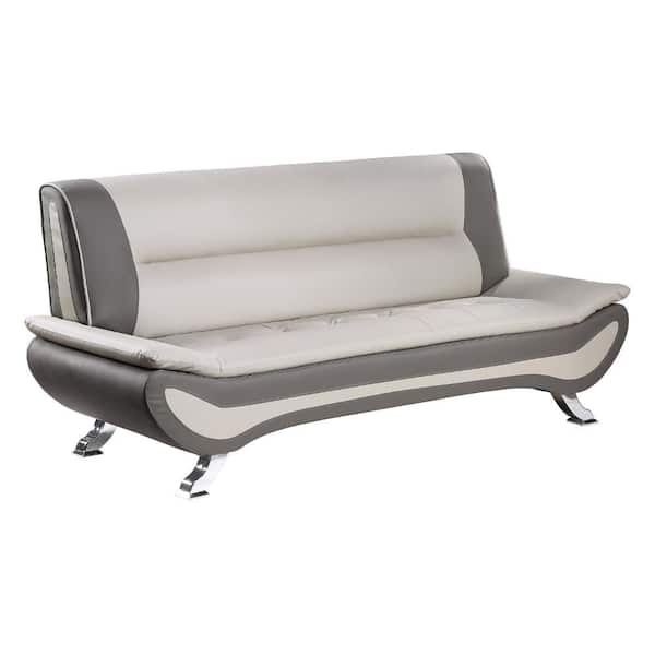 Benjara Elle 33 in. Armless Faux Leather Rectangle Sofa in Beige, Gray and Chrome