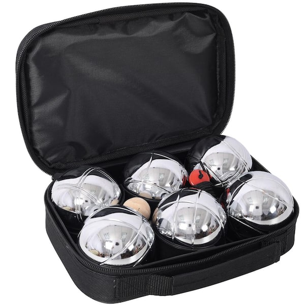 Black Steel Outdoor Boules Set Large Action Game with 6 Balls