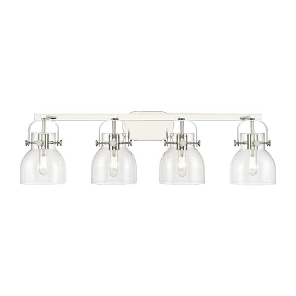 Pilaster II Bell 36.5 in. 4-Light Polished Nickel Vanity Light with Glass Shade
