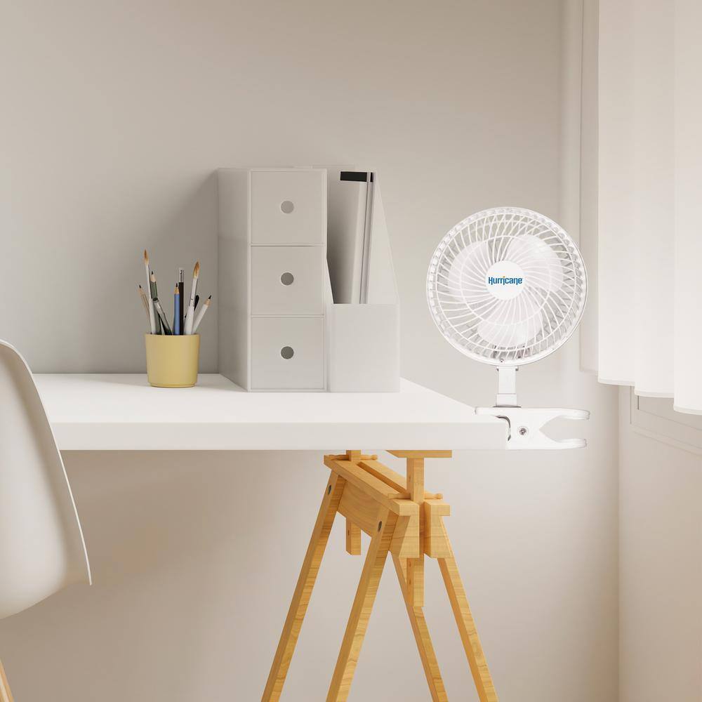 Hurricane White 6-Inch 2-Speed Clip-On Desk Fan