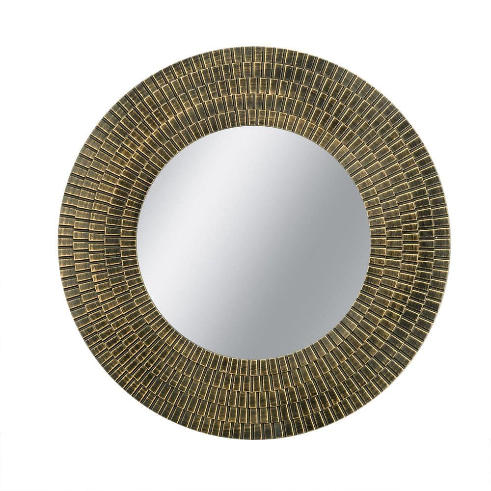Gold and Black 29.5 in W x 29.5 in. H Round Wood Framed Decor Mirror with Woven Texture price history on PriceWatchPro
