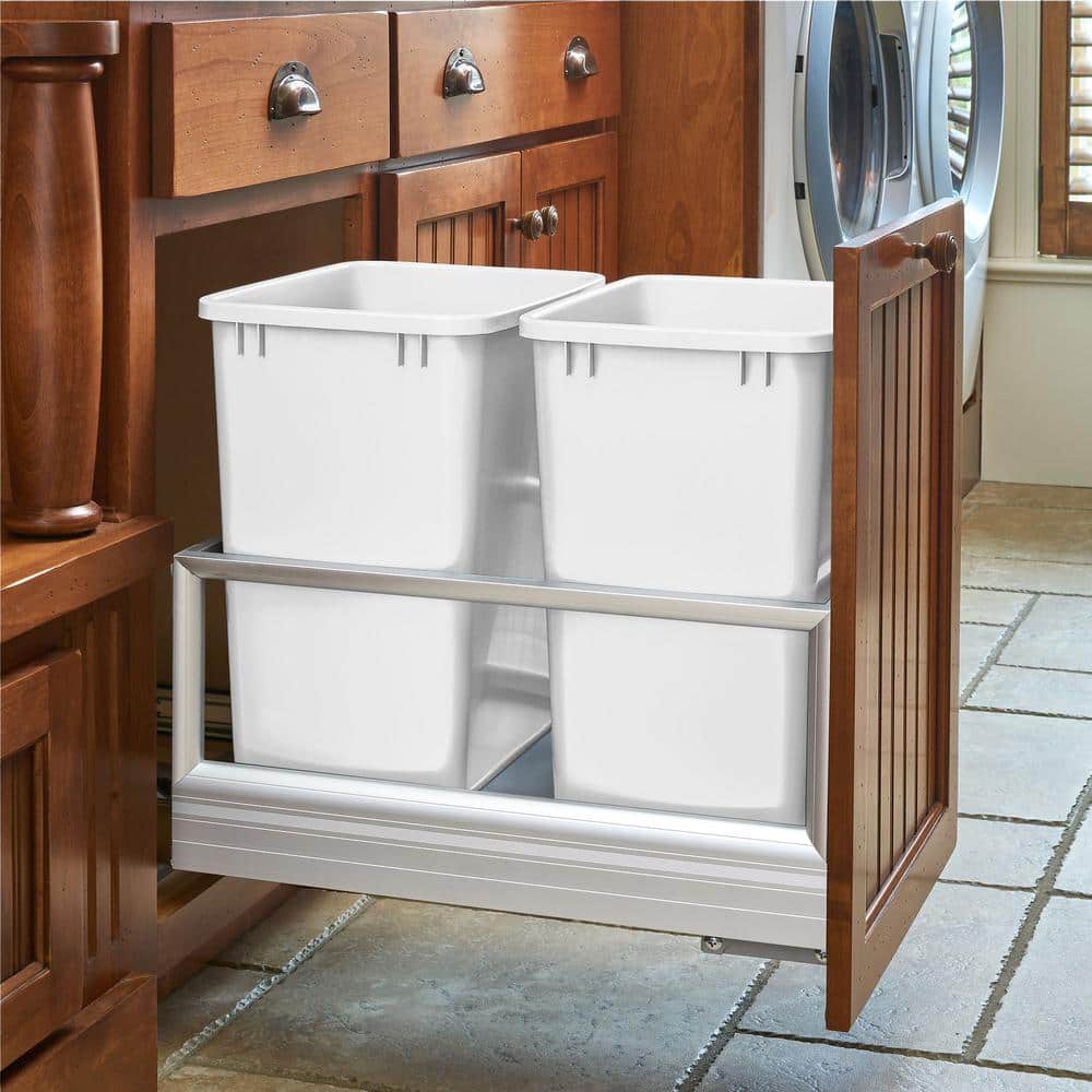Rev-A-Shelf White Plastic Pull-Out Trash Bins, 2 Pack