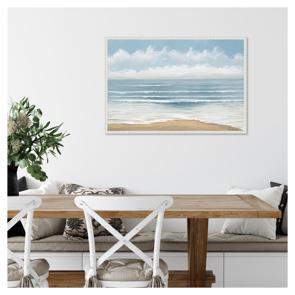 Smooth Beach Waves Framed Canvas Wall Art with Beaded Perimeter