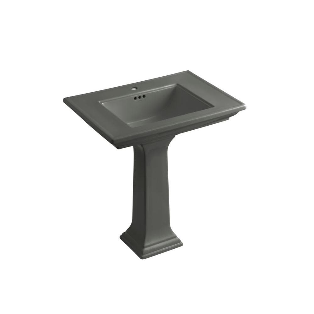 KOHLER Memoirs Ceramic Pedestal Combo Bathroom Sink in in Thunder Grey with Overflow Drain K