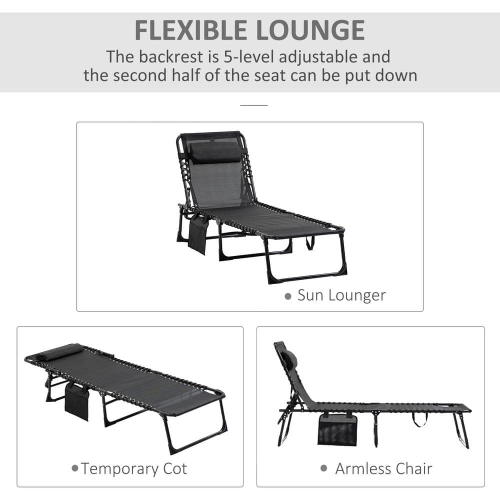Black Steel Armless Chaise Lounge with Cushions