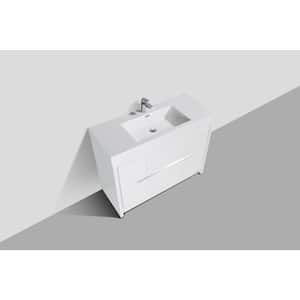 47.24 in. W x 19.69 in. D x 34.25 in. H Bath Vanity Free-Standing in White with White Solid Surface Top with Basin