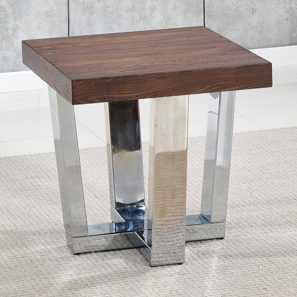 Chestnut Wood and Chrome Square End Table