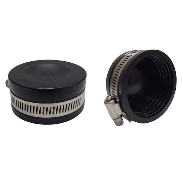 CMI inc 1-1/2 in. Black Test Cap Fitting Durable Adjustable Flexible PVC Pipe Cover 2-Pack