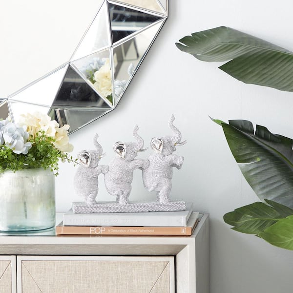 3 in. x 9 in. Silver Polystone Elephant Sculpture