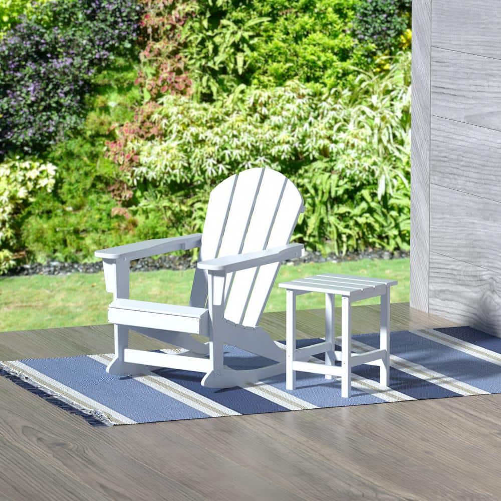 Laguna HDPE Poly Plastic Outdoor Patio Classic Adirondack Porch Rocking Chair with Side Table Set in White price history on PriceWatchPro