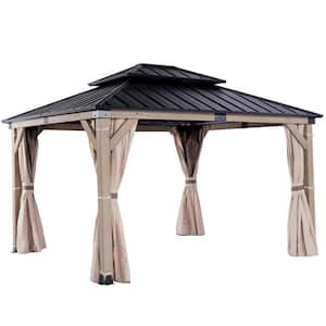 Midwood 12 ft. x 10 ft. Nature Steel Hardtop Wood Gazebo with Curtain and Netting