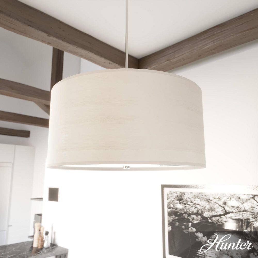 Hunter Solhaven 4-Light Bleached Alder Modern/Contemporary Frosted Glass Drum LED Large Hanging Kitchen Island Light