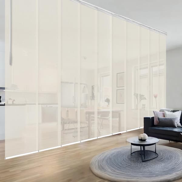 EMOH Ivory Mesh 120 in. to 218 in. W x 94 in. L Adjustable 10-Panel White Double Rail Panel Track with 23.5 in. Slates