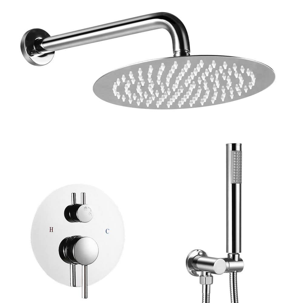 Single Handle 2-Spray 10. in Round Shower Faucet 2.5 GPM with 360° Swivel Adjustable Heads in. Polish Chrome price history on PriceWatchPro