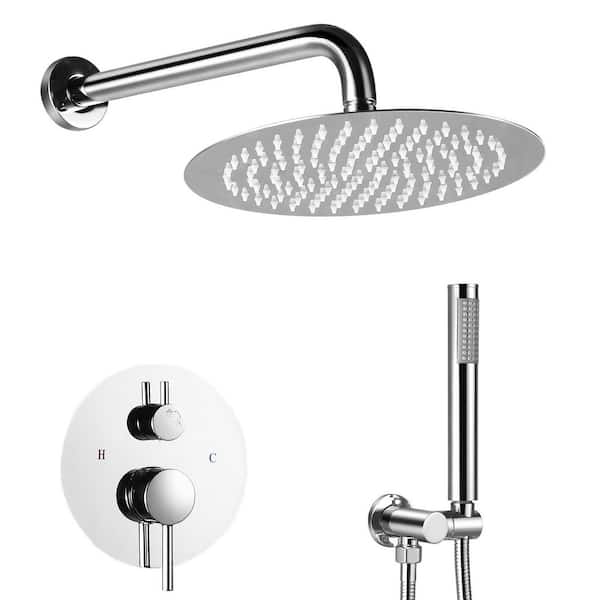AKLFGN Single Handle 2-Spray 10. in Round Shower Faucet 2.5 GPM with 360° Swivel Adjustable Heads in. Polish Chrome