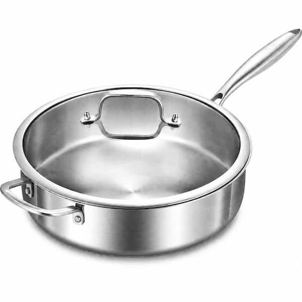 6 qt. 12 in. Tri-Ply Stainless Steel Saute Pan with Lid, SGS Certified, Oven Safe 660F, All Cooktops