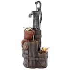 Farmhouse Well and Wood Posts Outdoor Waterfall Fountain with LED Light