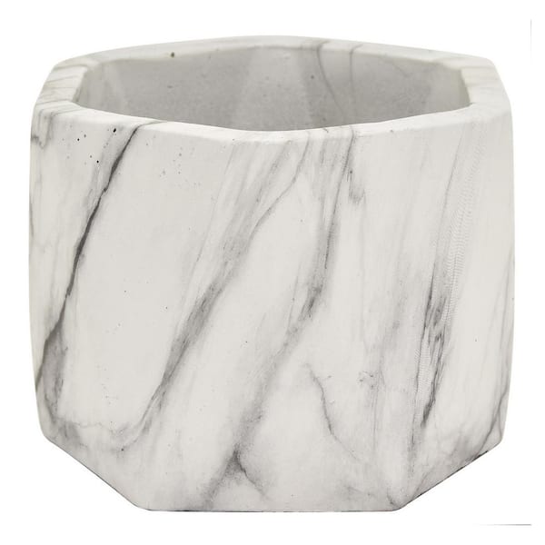 THREE HANDS 4.25 in. Marble Look - White Flower Pot