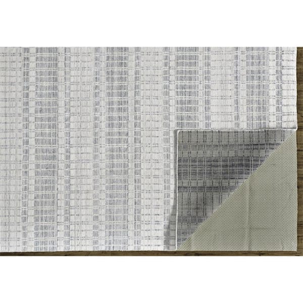 7 ft. x 9 ft. Ivory and Blue Striped Area Rug