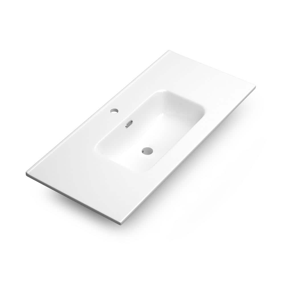 Glossy White Ceramic Single Wall-Mount Bathroom Vanity