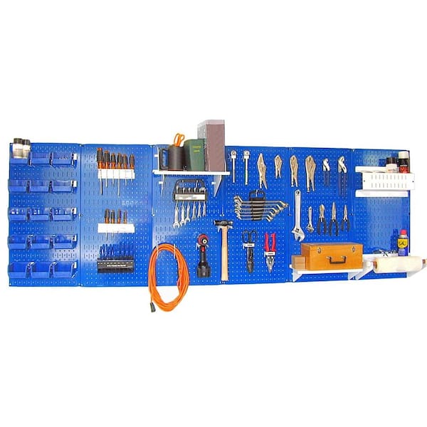 DURHAND 44 Piece Wall Mounted Tool Organizer Rack Kit with Storage Bins  Pegboard and Hooks Blue Bin Board Garage Workshop