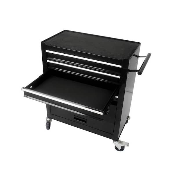 13 in. 4 Drawers Multifunctional Tool Chests With Wheels Black Steel Tools and Tool Organizers Tool Cabinets