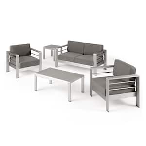 Cape Coral Silver 5-Piece Aluminum Outdoor Patio Conversation Set with Khaki Cushions