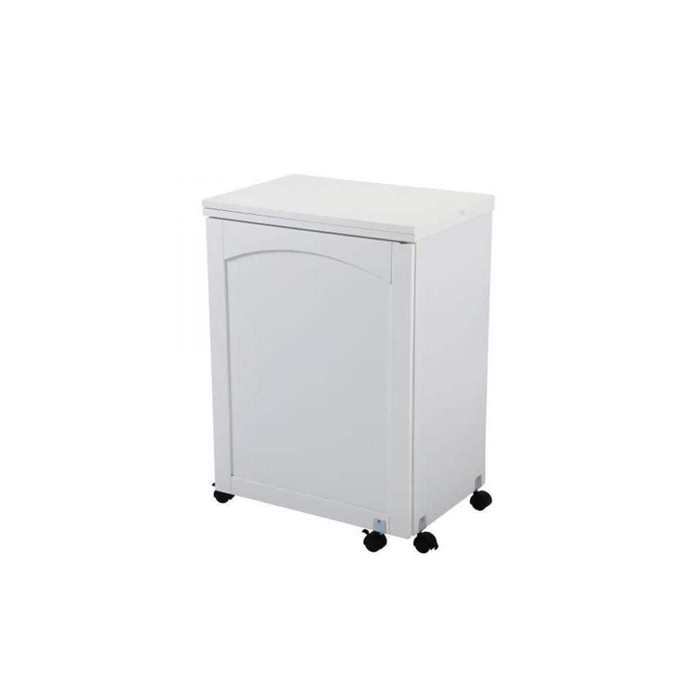White Folding Sewing Table with Shelves and Wheels