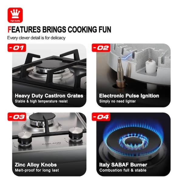 3 Burners Gas Stove Gas Cooktop, Stainless Steel Built-In Gas Hob Cooktops,  Gas Countertop For Home Kitchen Apartments, Thermocouple Protection, Easy