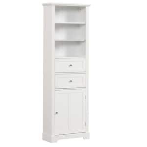 22 in. W x 10 in. D x 67 in. H White Bathroom Linen Cabinet with 2-Drawers and Adjustable Shelf