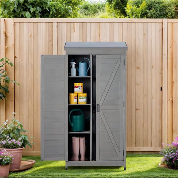 33.5 in. W x 18.5 in. D x 68 in. H Gray Wood Outdoor Storage Cabinet, Tool Cabinet with Removable Shelves and Metal Top