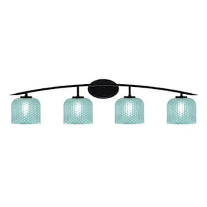 Siena 40 in. 4-Light Matte Black Vanity-Light with 6 in. Turquoise Textured Glass Shades No Bulbs Included